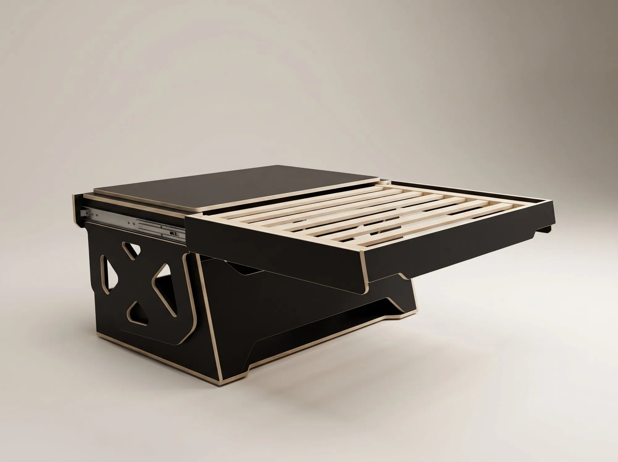Base de cama extraíble, Pieza del kit desmontable. Camperización de Alhóndiga Camper